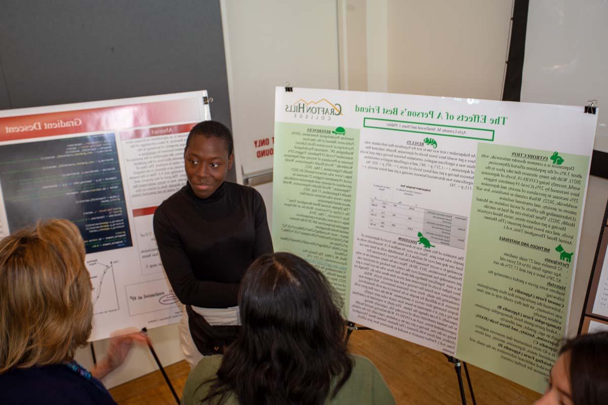 CHC Student, Ayla-Lynnette M. Smallwood displays her poster presentation “The Effects of a Person’s Best Friend”
